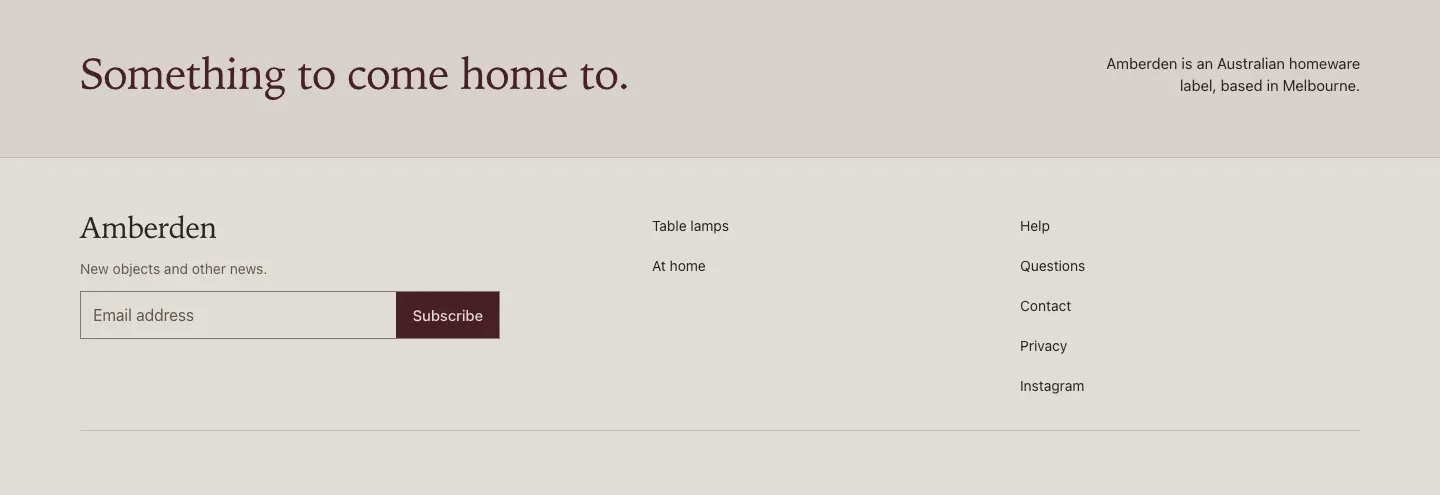 The redesigned footer, with four changes marked.