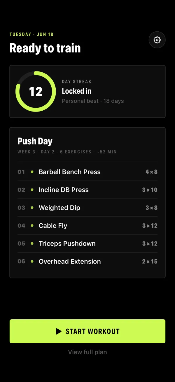The app · shipped — Pre-workout option